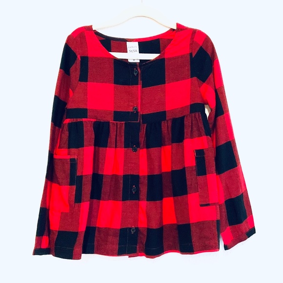 NWOT CARTERS Black & Red Long Sleeve Checkered Top Sz 5 - Picture 1 of 2